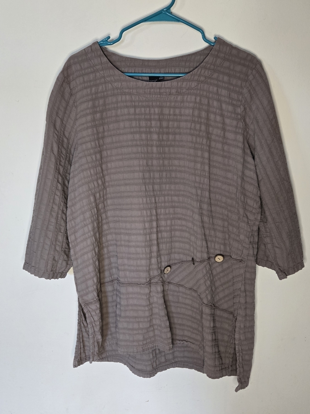 Lagenlook Gauzy Cotton Tunic Long Sleeve Qith Wood Button Accents Boho Chic XL